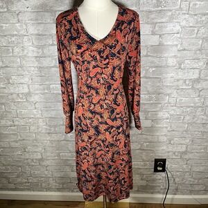 Studio Park Paisley Long Sleeve Faux Wrap MIDI Dress Women's Size Small Petite